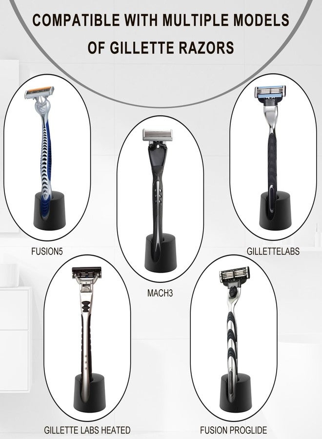 Goqeut 2 PCS Razor Holder Compatible With Gillette Razor Stand, Men's Razor Holder, Ideal Gift For Men, Black Razor Stand Base With Drain Design, Suitable For Bathroom Countertops - Image 5